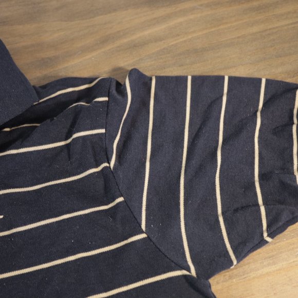 Club International Men's Small Short Sleeved Striped Polo Collared Blue Shirt - Picture 4 of 7